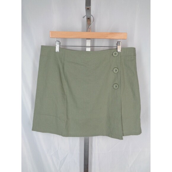 Modcloth Olive Green Linen Blend Faux Wrap Skirt Size 14 New - Picture 1 of 7